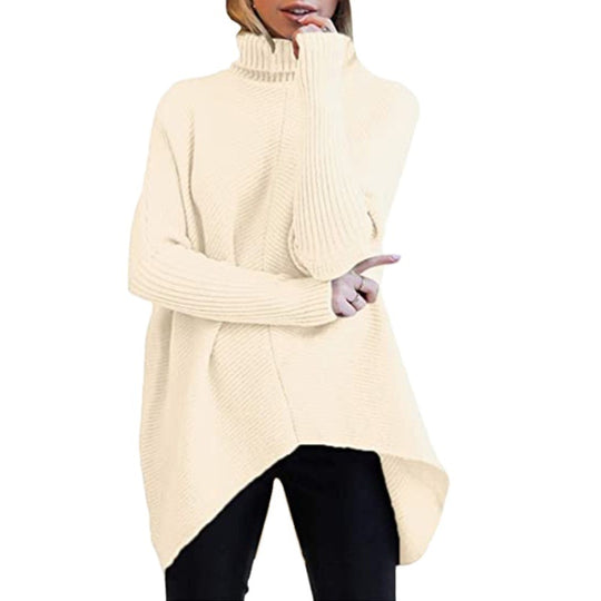 Damen gemütlicher Rollkragenpullover mit strukturiertem Design und asymmetrischem Schnitt Heidi-Mode