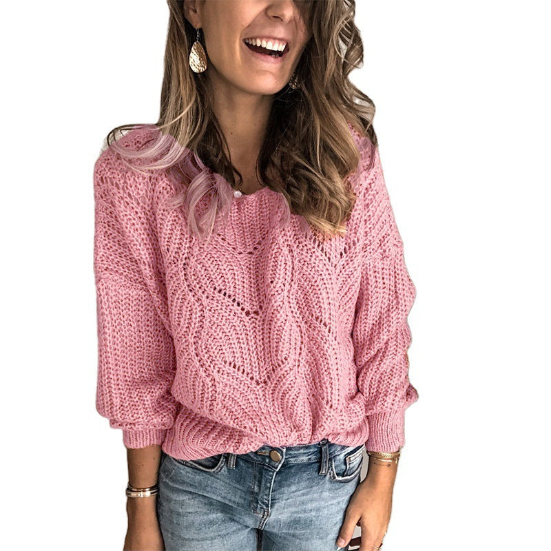 Damen Grober Strickpullover mit kreativem Zopfmuster Heidi-Mode