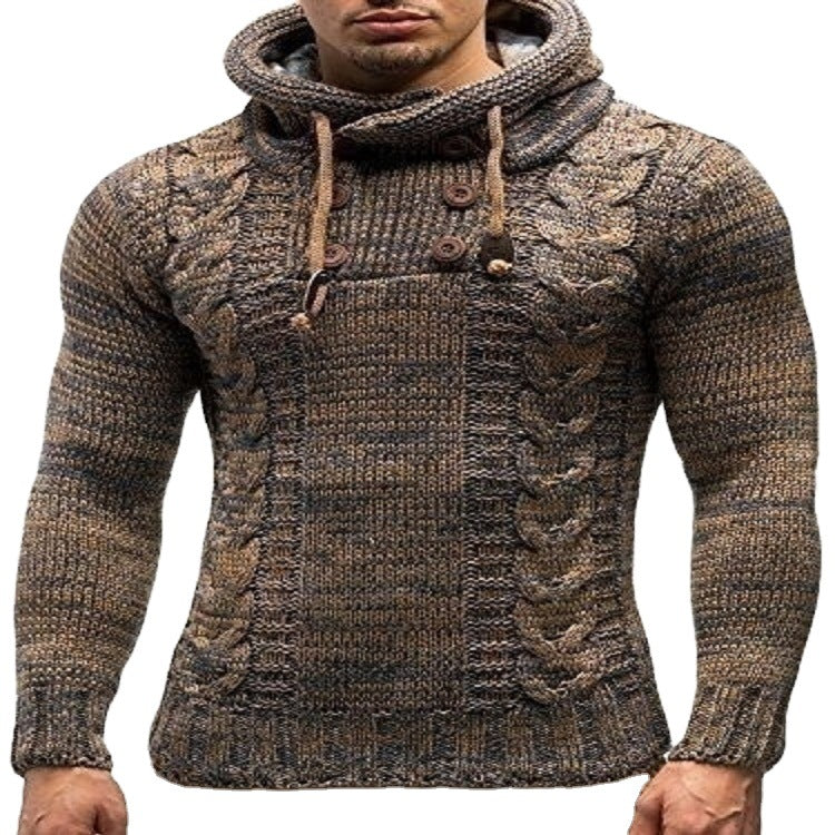 Herren Strickpullover mit hochschließendem Kragen und markantem Zopfmuster Heidi-Mode