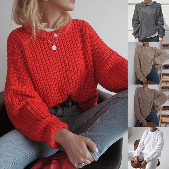 Damen Grobstrickpullover mit lässiger Passform und oversize Ärmeln Heidi-Mode