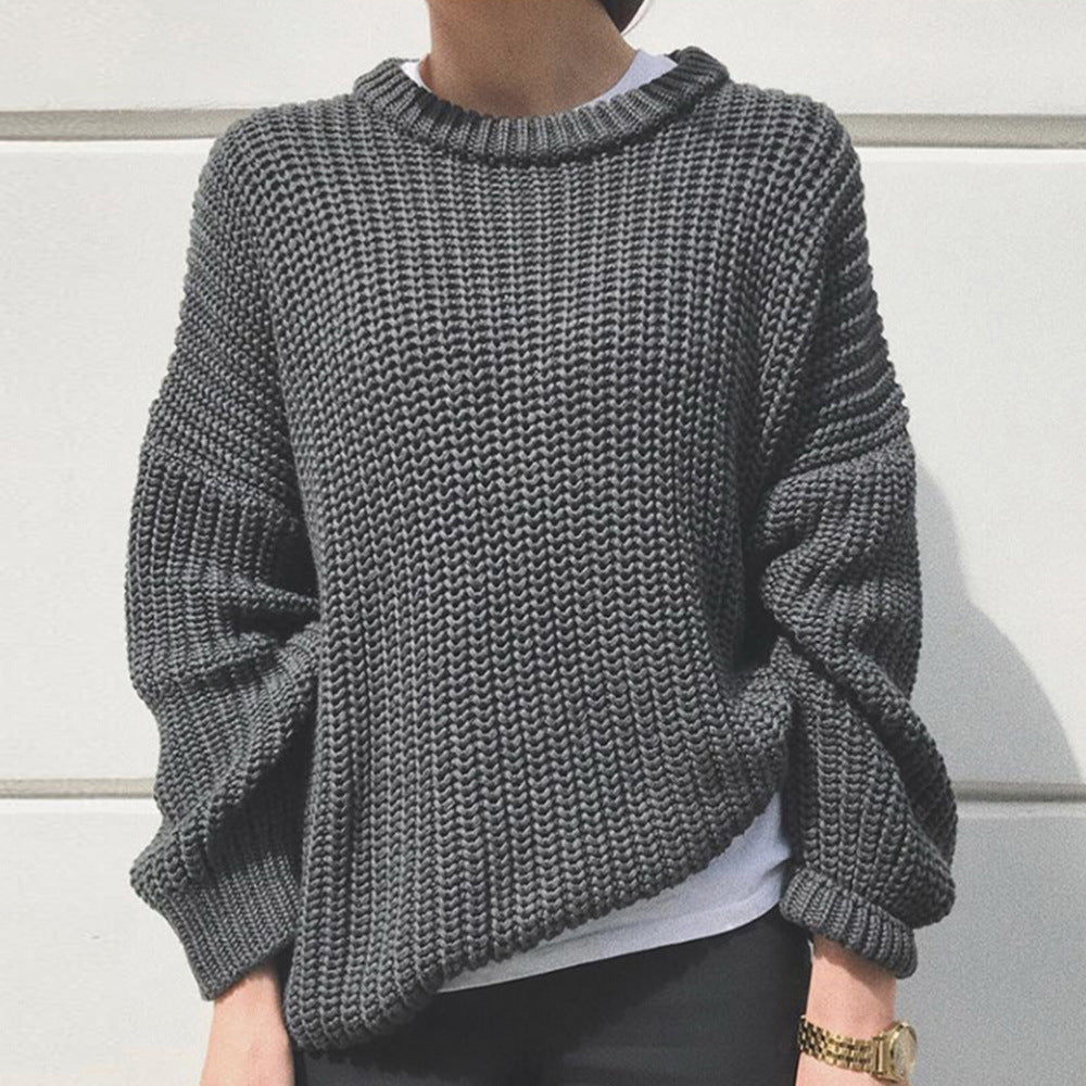 Damen Grobstrickpullover mit lässiger Passform und oversize Ärmeln Heidi-Mode