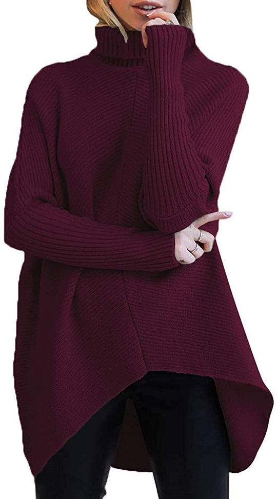 Damen gemütlicher Rollkragenpullover mit strukturiertem Design und asymmetrischem Schnitt Heidi-Mode