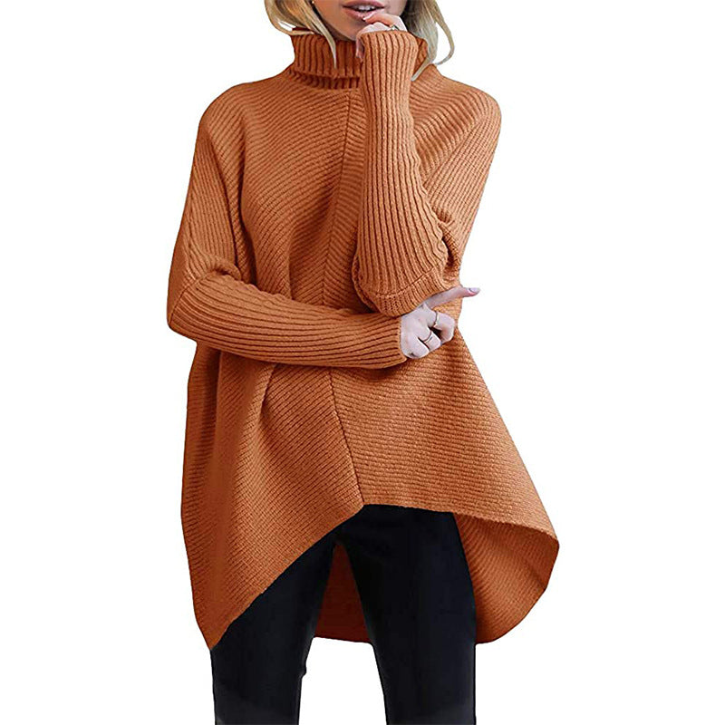 Damen gemütlicher Rollkragenpullover mit strukturiertem Design und asymmetrischem Schnitt Heidi-Mode