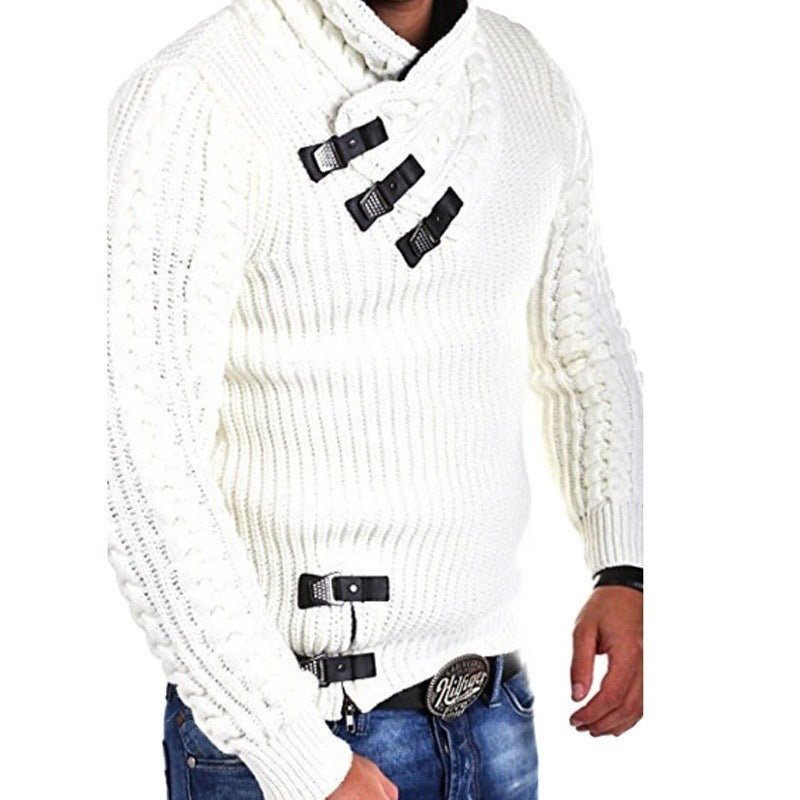 Herren Strickpullover mit innovativem Schalkragen und exklusiven Knopfdetails Heidi-Mode