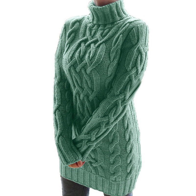 Damen Strickpullover mit Rollkragen und Zopf-Muster Heidi-Mode