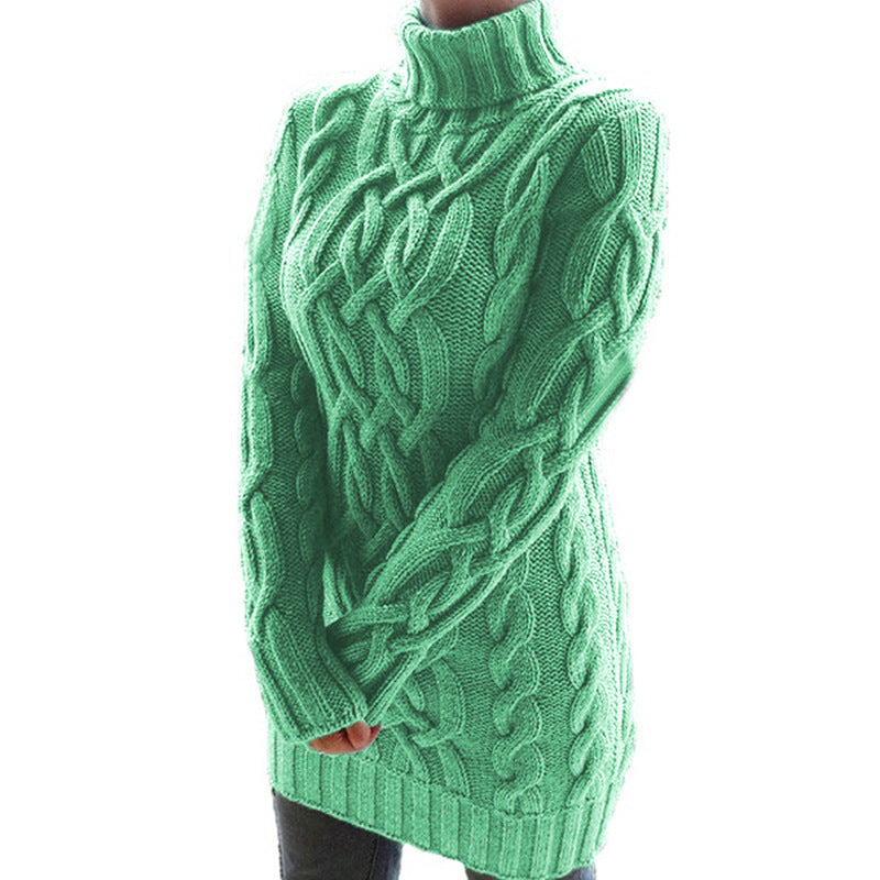 Damen Strickpullover mit Rollkragen und Zopf-Muster Heidi-Mode