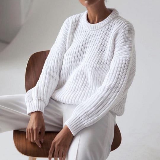 Damen Grobstrickpullover mit lässiger Passform und oversize Ärmeln Heidi-Mode