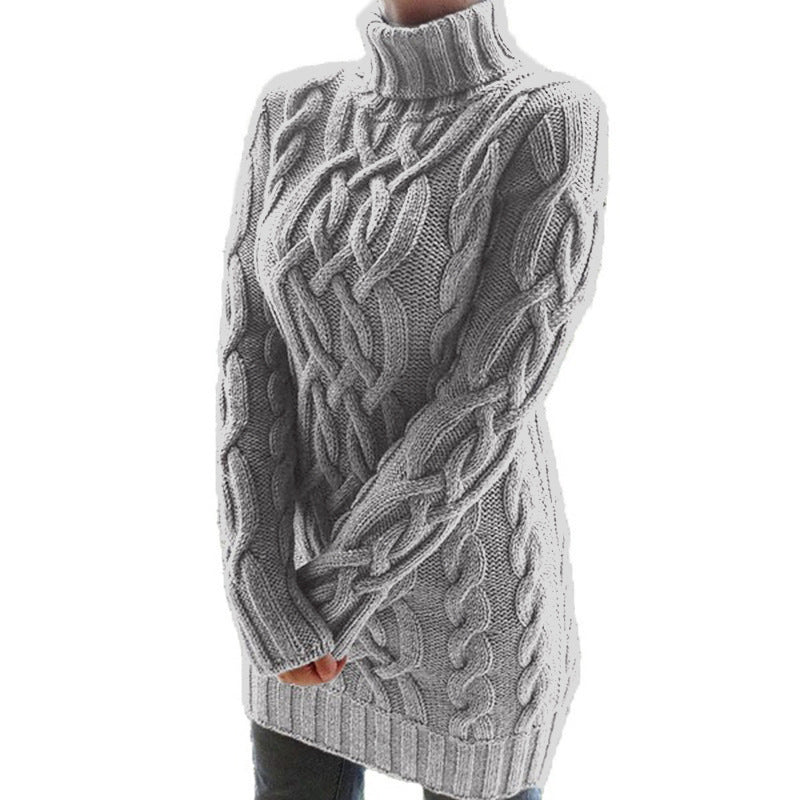 Damen Strickpullover mit Rollkragen und Zopf-Muster Heidi-Mode
