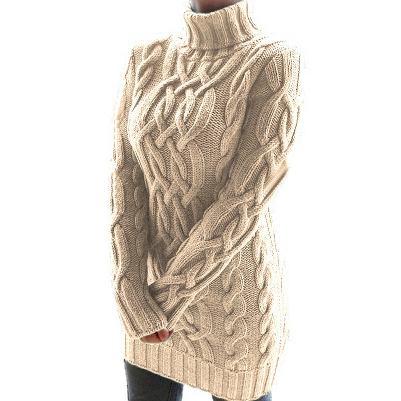 Damen Strickpullover mit Rollkragen und Zopf-Muster Heidi-Mode
