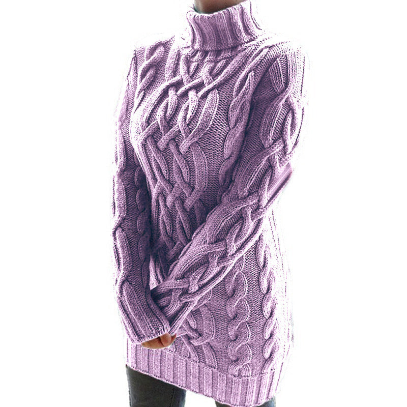 Damen Strickpullover mit Rollkragen und Zopf-Muster Heidi-Mode