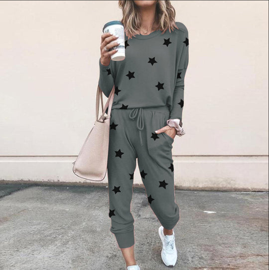 Damen Sweatpants-Set mit Sternen-Print und elastischem Bund Heidi-Mode
