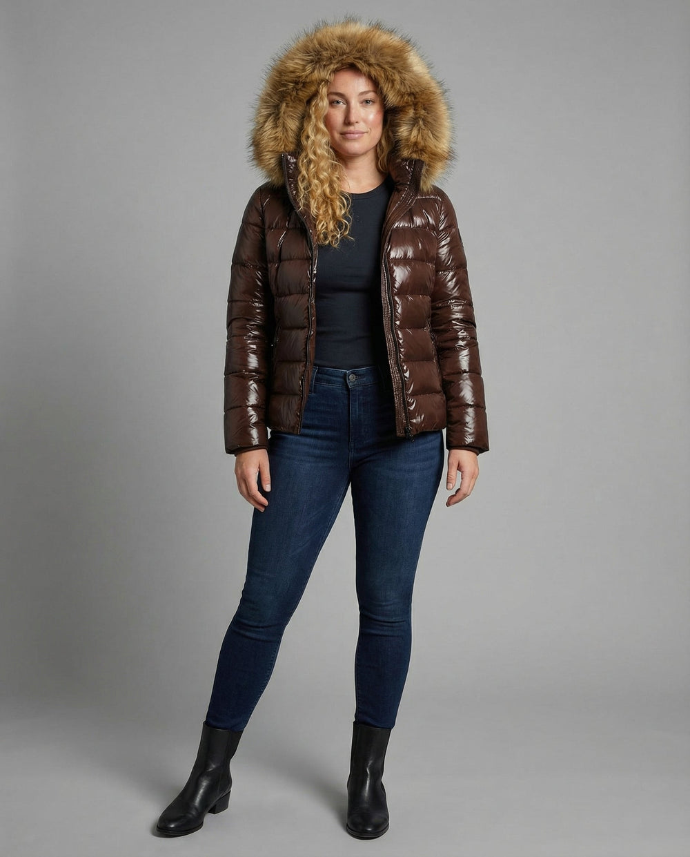 Damen Steppjacke Kunstfellkragen | Heidi-Mode