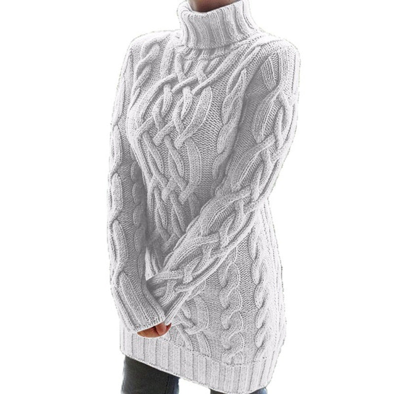 Damen Strickpullover mit Rollkragen und Zopf-Muster Heidi-Mode