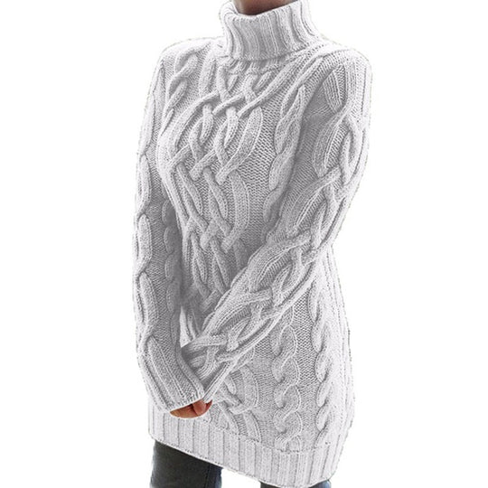 Damen Strickpullover mit Rollkragen und Zopf-Muster Heidi-Mode