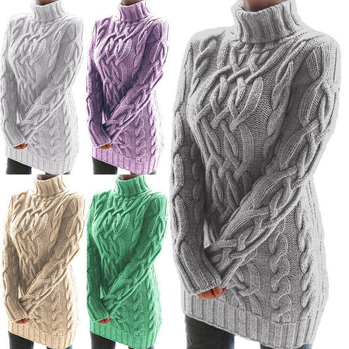 Damen Strickpullover mit Rollkragen und Zopf-Muster Heidi-Mode