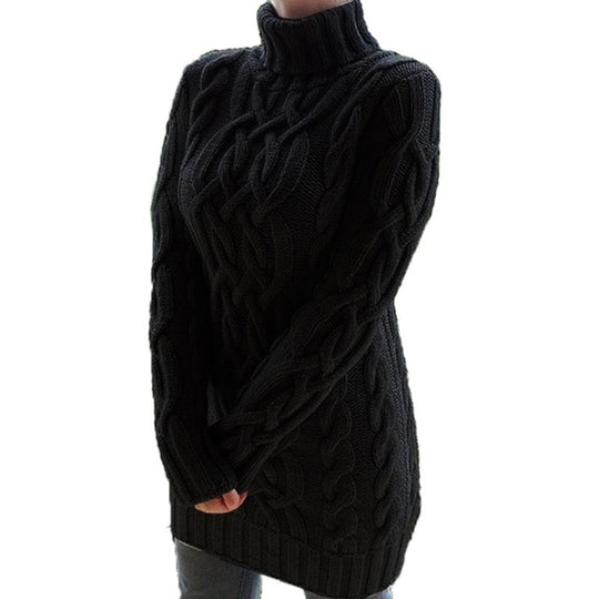 Damen Strickpullover mit Rollkragen und Zopf-Muster Heidi-Mode