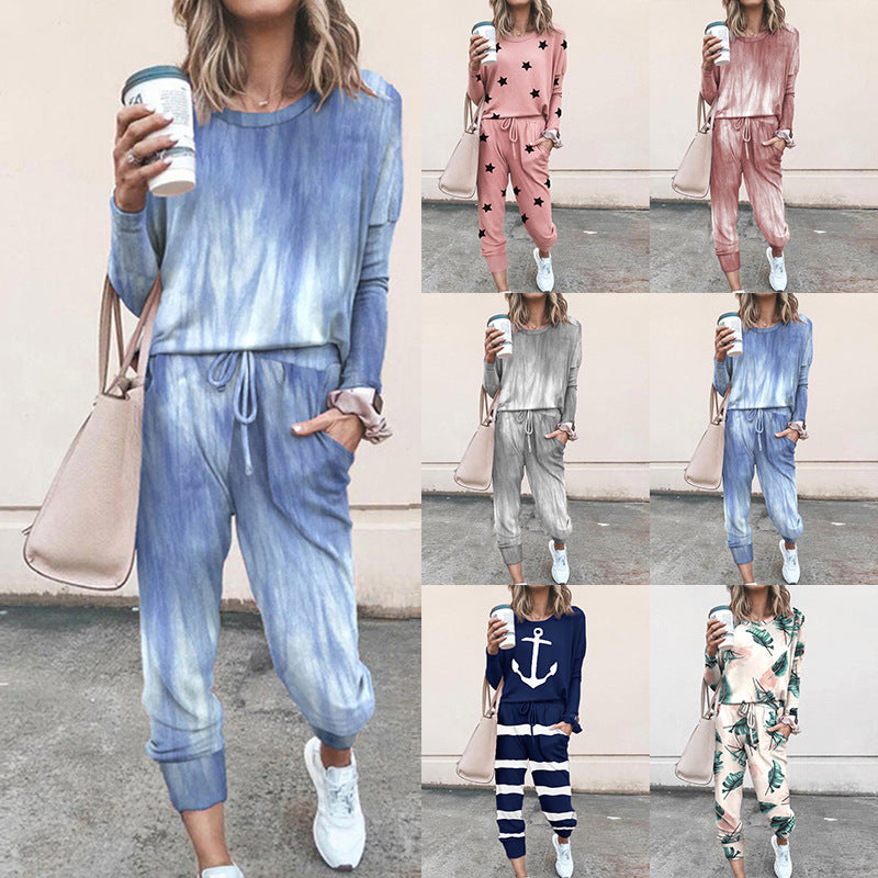 Damen Sweatpants-Set mit Sternen-Print und elastischem Bund Heidi-Mode