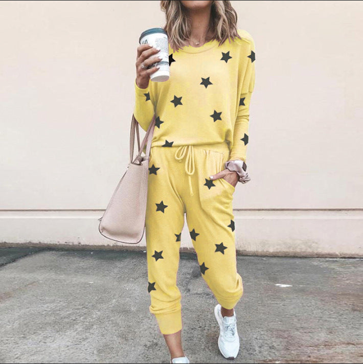 Damen Sweatpants-Set mit Sternen-Print und elastischem Bund Heidi-Mode