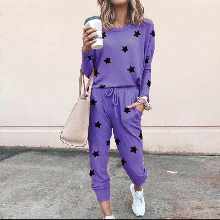 Damen Sweatpants-Set mit Sternen-Print und elastischem Bund Heidi-Mode