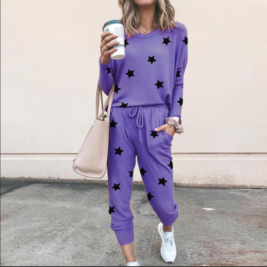 Damen Sweatpants-Set mit Sternen-Print und elastischem Bund Heidi-Mode