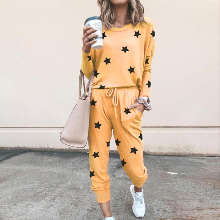 Damen Sweatpants-Set mit Sternen-Print und elastischem Bund Heidi-Mode