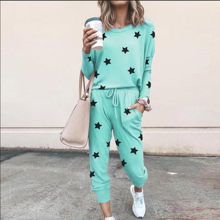 Damen Sweatpants-Set mit Sternen-Print und elastischem Bund Heidi-Mode