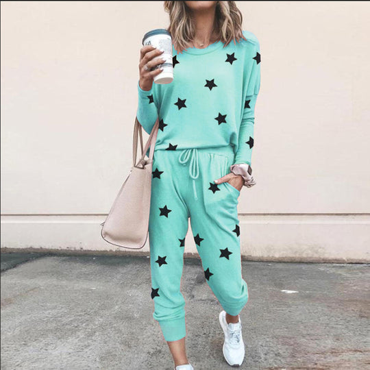 Damen Sweatpants-Set mit Sternen-Print und elastischem Bund Heidi-Mode