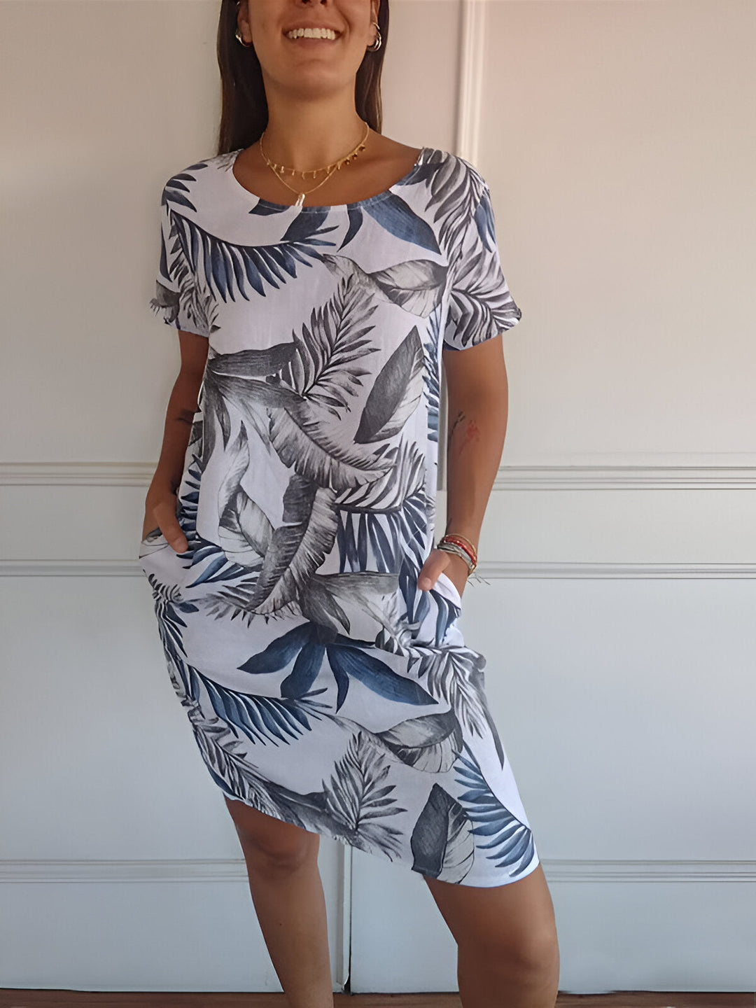 Sommerkleid mit Blätter-Print