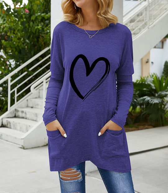 Damen Langarmshirt mit Herzdesign und praktischen Seitentaschen Heidi-Mode