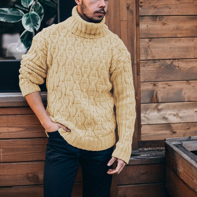 Herren Strickpullover mit hohem Kragen und strukturiertem Kabelmuster Heidi-Mode