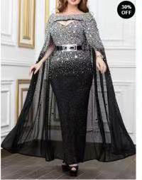 Damen Glamouröses Abendkleid mit Cape und Glitzerakzenten Heidi-Mode