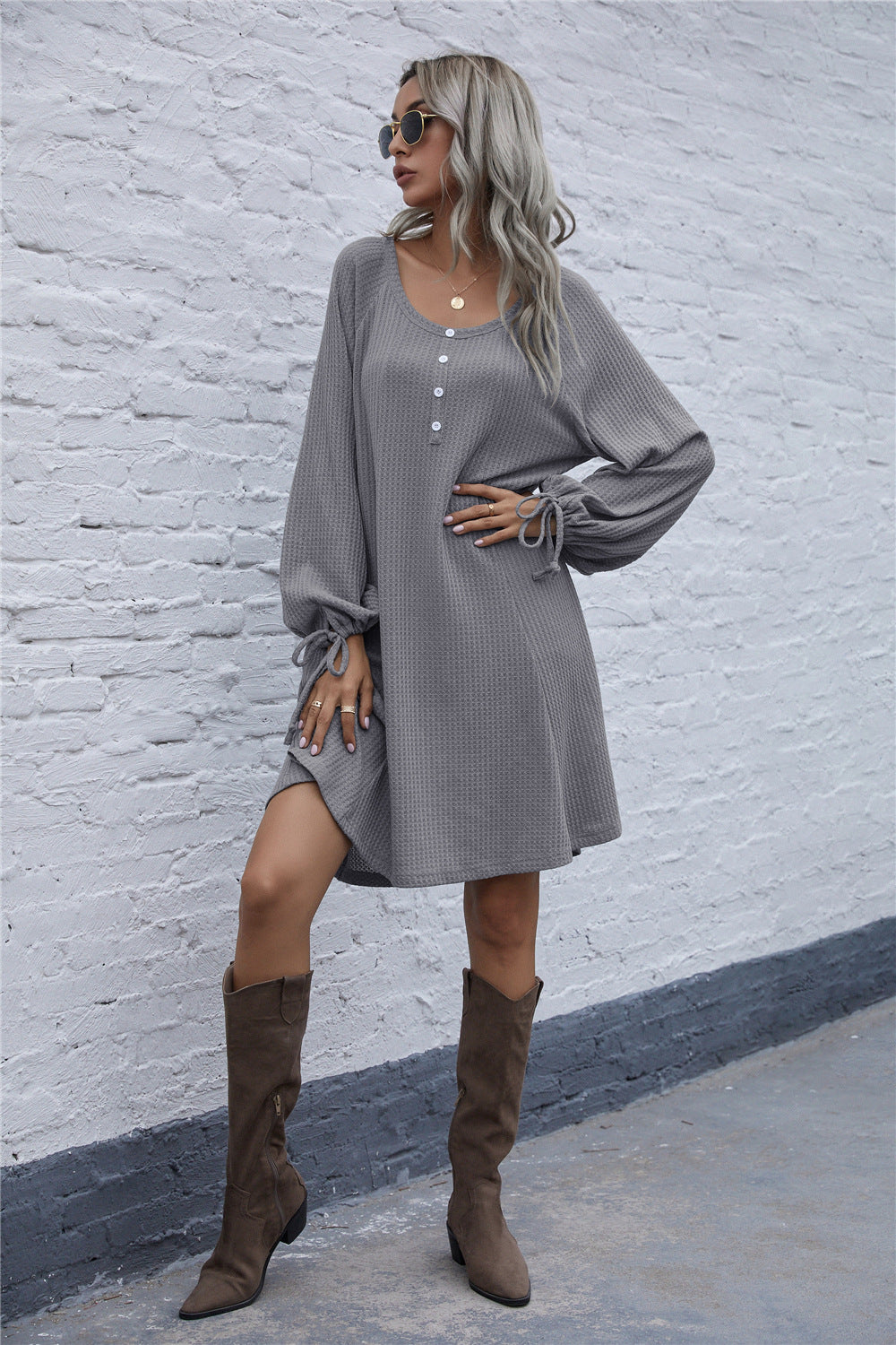 Damen lässiges Waffel-Pulloverkleid Heidi-Mode