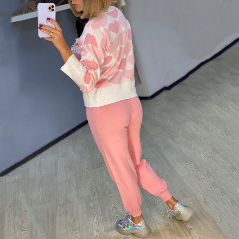 Damen Gemütliches Herzmuster Lounge-Set Heidi-Mode