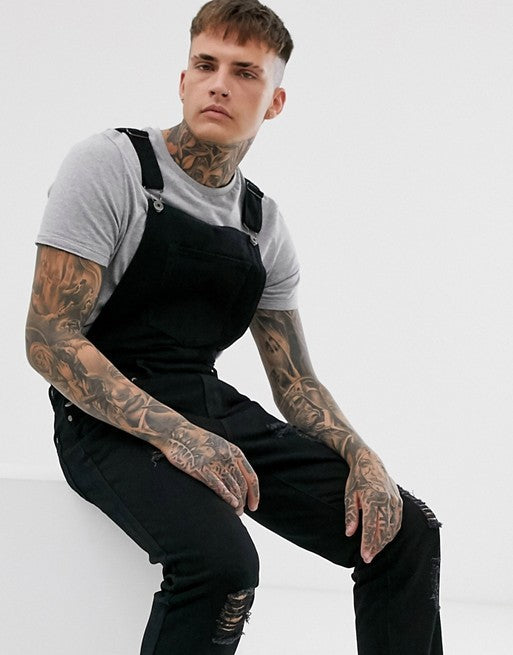 Herren Denim-Latzhose mit lässigen Destroyed-Details Heidi-Mode