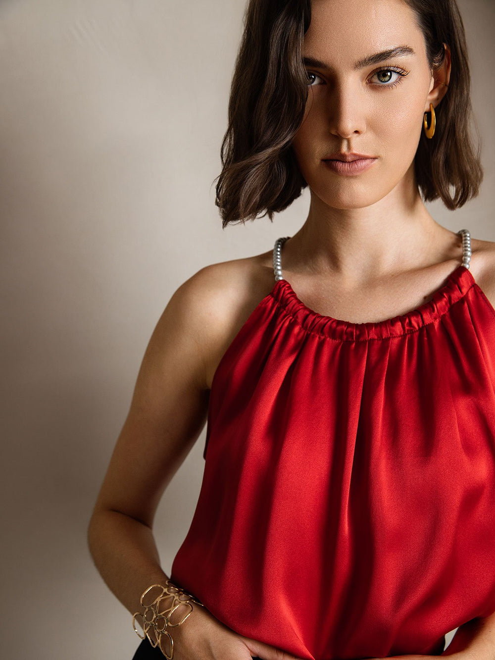 Heidi-Mode | Seiden Perlenknoten Hals Tanktop