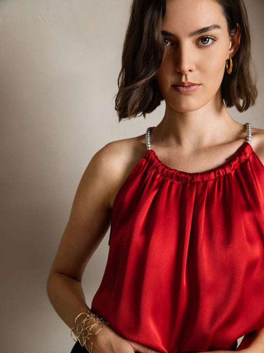 Heidi-Mode | Seiden Perlenknoten Hals Tanktop