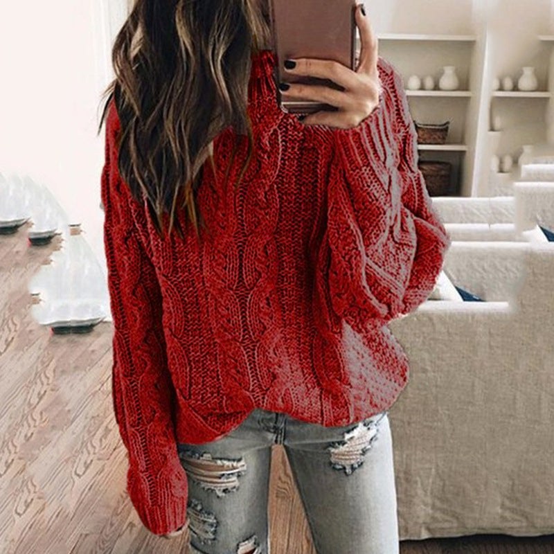 Damen lässiger Grobstrickpullover mit romantischem Zopfmuster Heidi-Mode