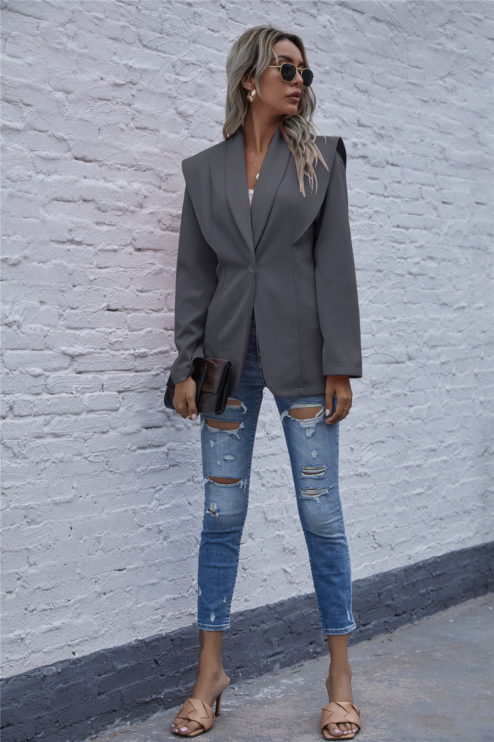 Damen Blazer mit strukturierten Schultern Heidi-Mode