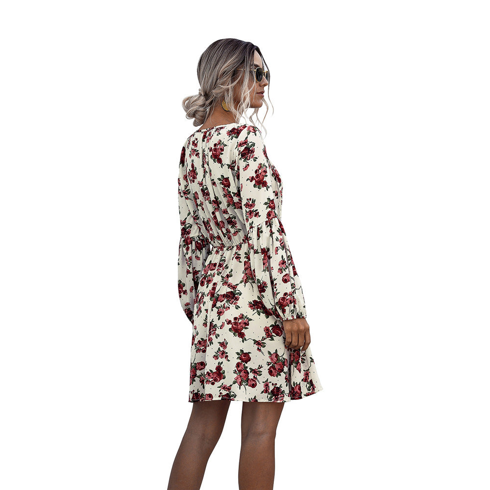 Damen Blümchen Kleider mit Rüschendetails und elastischem Bund Heidi-Mode