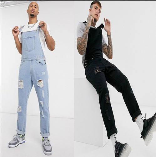 Herren Denim-Latzhose mit lässigen Destroyed-Details Heidi-Mode
