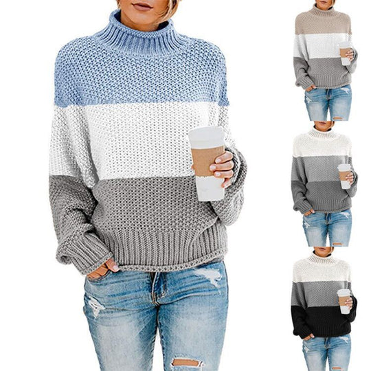 Damen gemütlicher Rollkragenpullover aus strukturierter Wolle Heidi-Mode