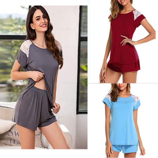 Damen Schlafanzug Set mit Spitzenakzenten Heidi-Mode