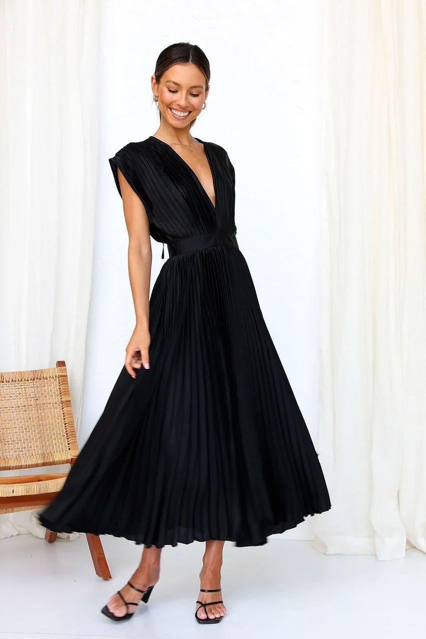 Heidi-Mode | Aisha Plunge Midikleid Elegante Falten für Besondere Looks