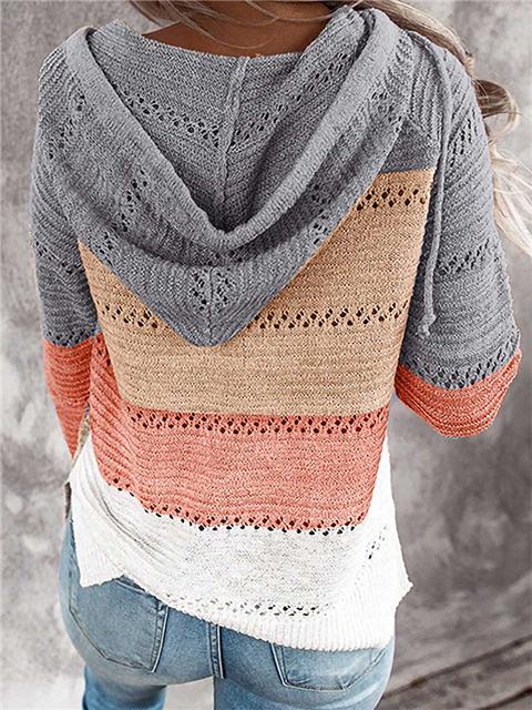 Heidi-Mode | Kontrastfarbige Strick Zip Leichtgewicht Hoodie