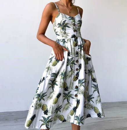 Heidi-Mode | Sexy Midi Elegante Sommerkleider Damen mit Stranddruck