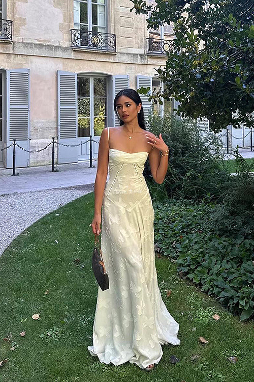 Heidi-Mode | Geschenk Der Liebe Blumen Tie Back Maxi Kleid Elfenbein