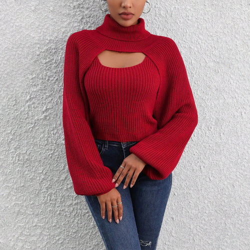 Heidi-Mode | Roter Unifarbener Rollkragenpullover