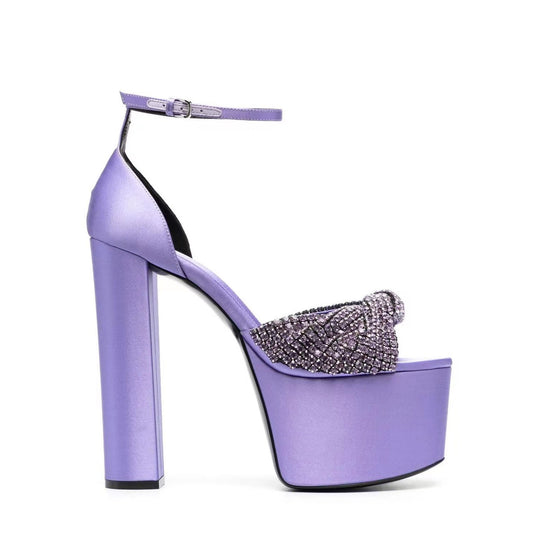 Heidi-Mode | Seiden Hohe Plateau Schuhe Wasserdichte Plateau Strass Peep Toe Hohe Sandalen