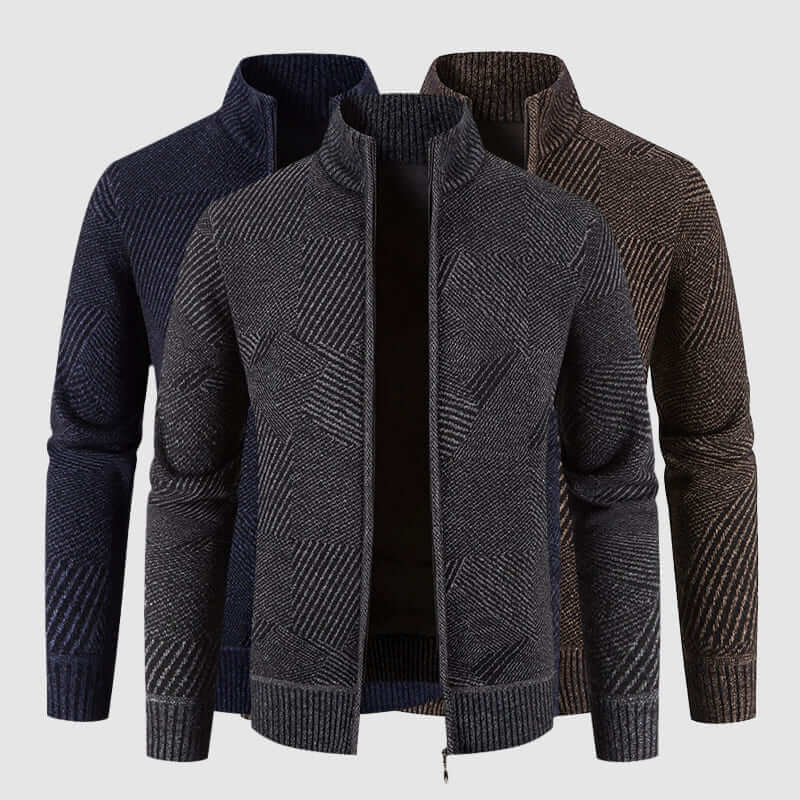 Heidi-Mode | Herren geometrisches Strick-Cardigan-Jacke