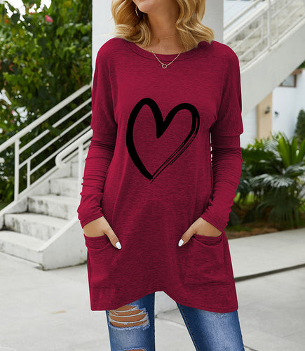Damen Langarmshirt mit Herzdesign und praktischen Seitentaschen Heidi-Mode